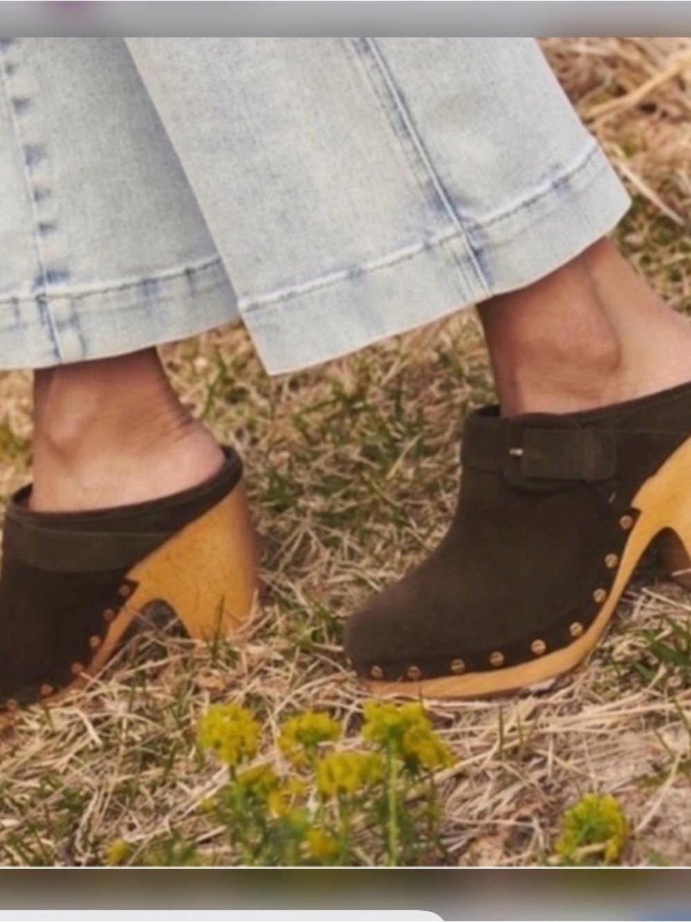 Veronica Beard Olive Suede Wood-Platform Clog Studded Accents Mules